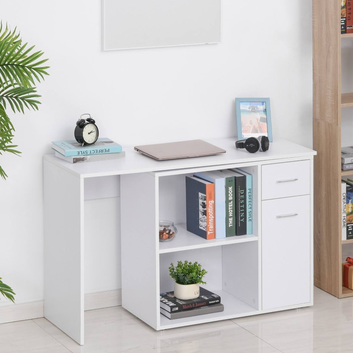White L Shaped Computer Desk with Storage Shelves and Cabinet B324666
