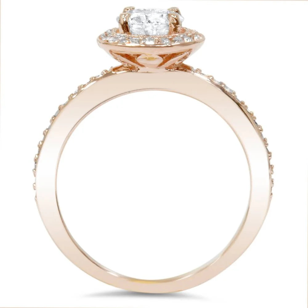 1ct Cushion Halo Diamond Engagement Ring 14K Rose Gold M862