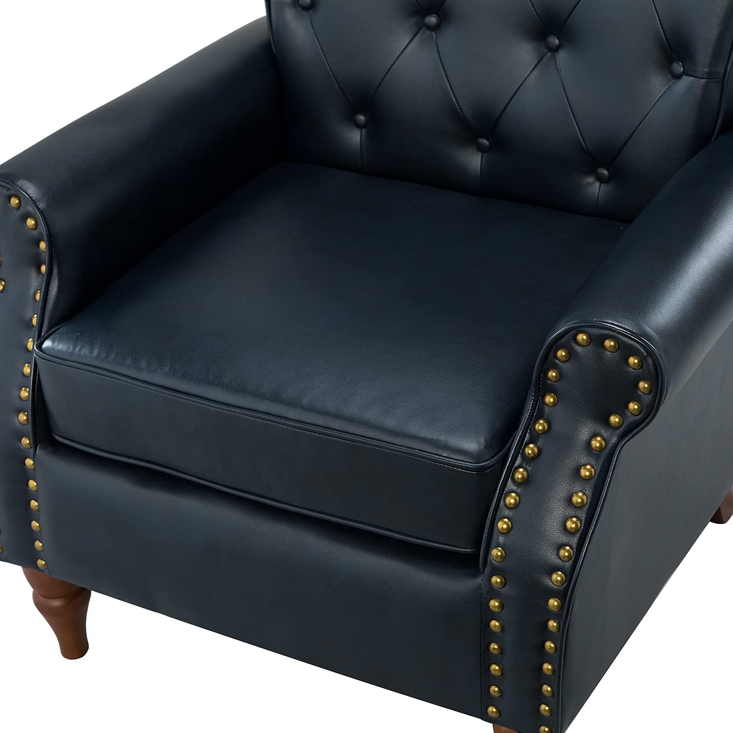 Navy Faux Leather Accent Chair Set Of 2 with Solid Wood Legs A975