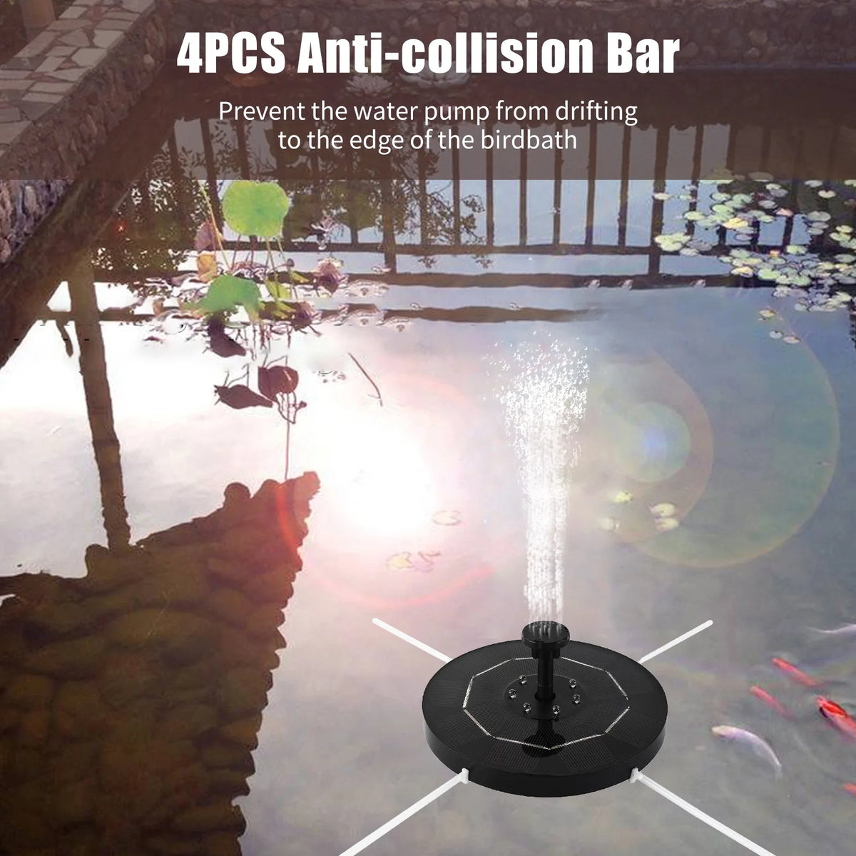Solar Fountain Pump with 1800mAh Battery 6 Nozzles Y95815
