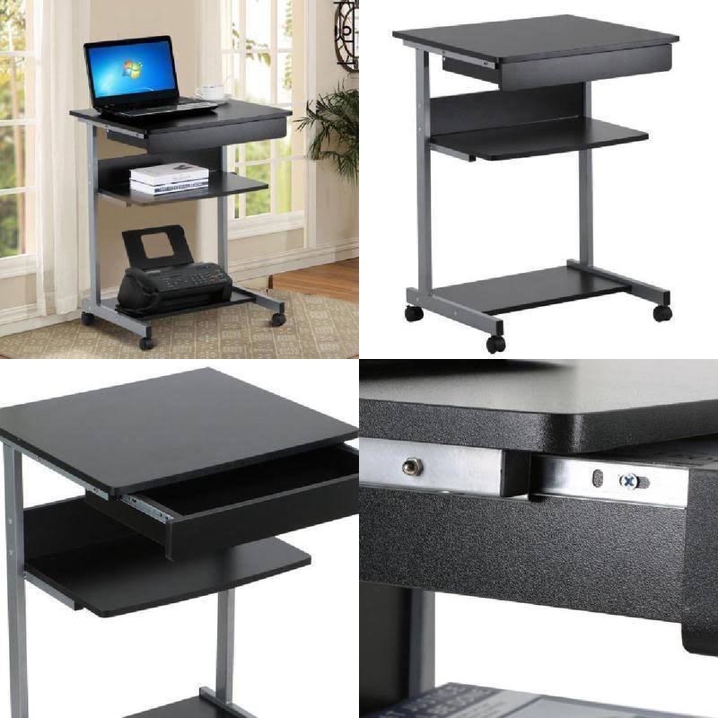 Compact Rolling Laptop Cart Desk with Drawer and Shelf G23572