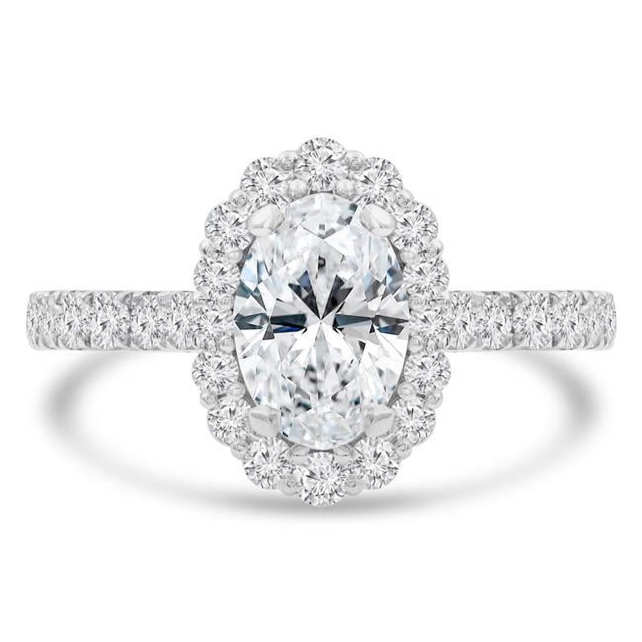 14K White Gold Oval Diamond Halo Engagement Ring W1148