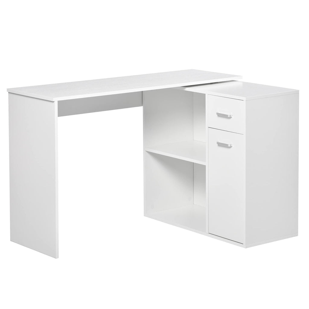 White L Shaped Computer Desk with Storage Shelves and Cabinet B324666