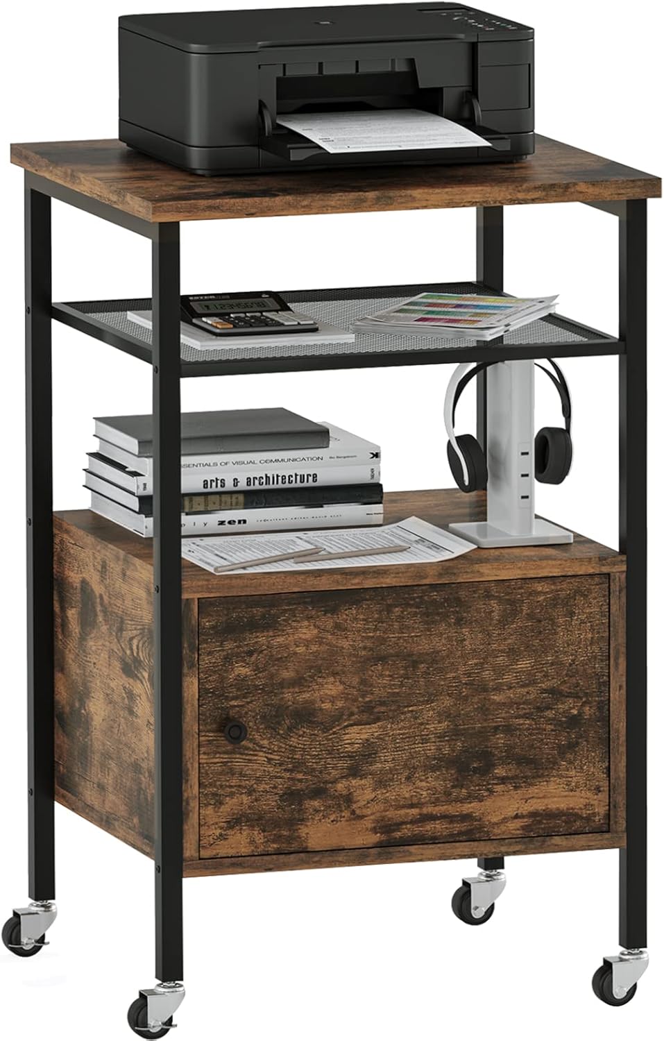 4-Tier Rolling Printer Cart with Storage Shelves V74074