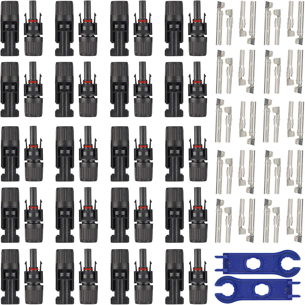 20 Pairs Male Female Solar Panel Connectors Kit with Tools, IP67 Waterproof, 30A 1000V DC Q5786