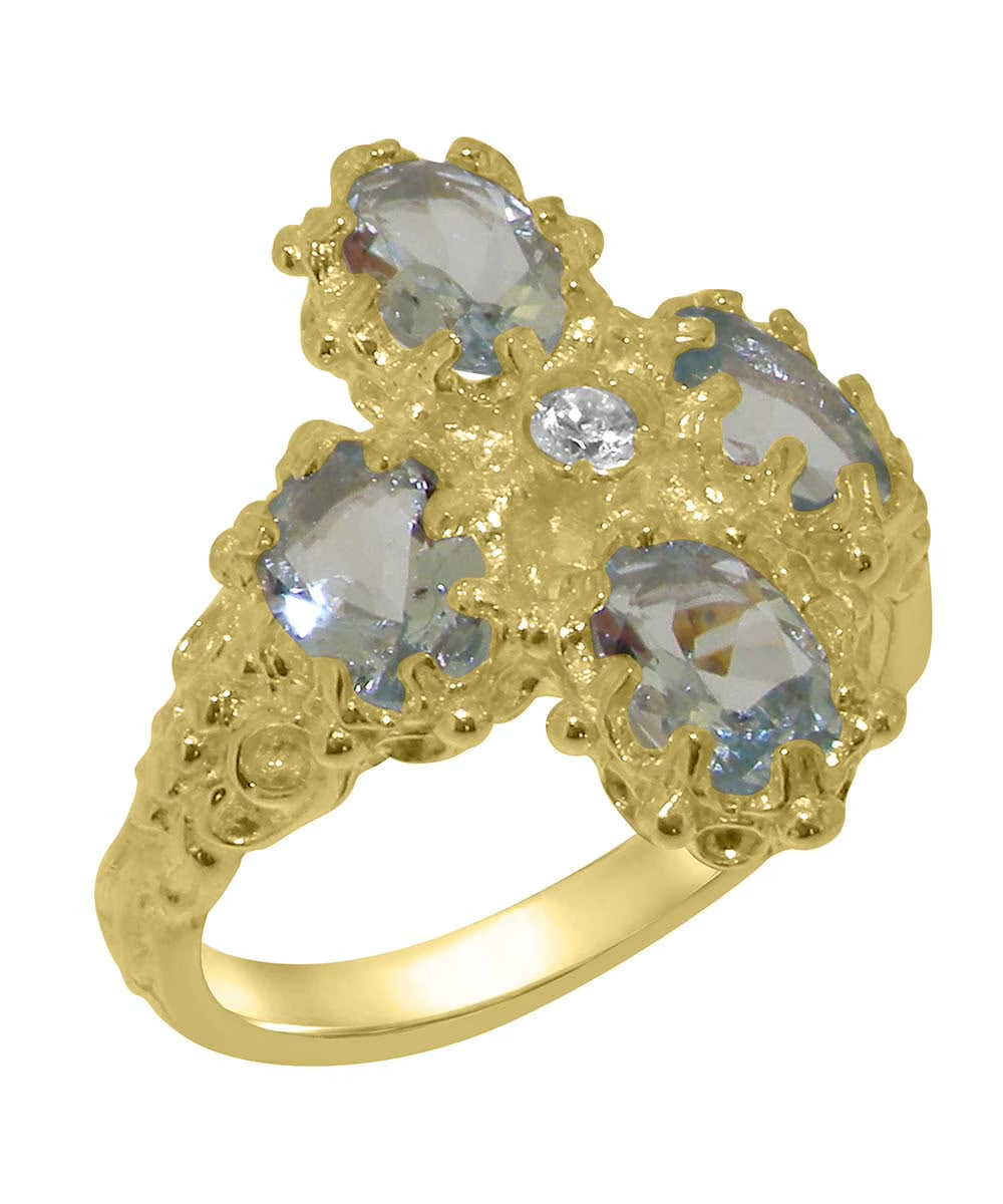 14k Yellow Gold Natural Diamond & Aquamarine Womens Engagement Ring K5570