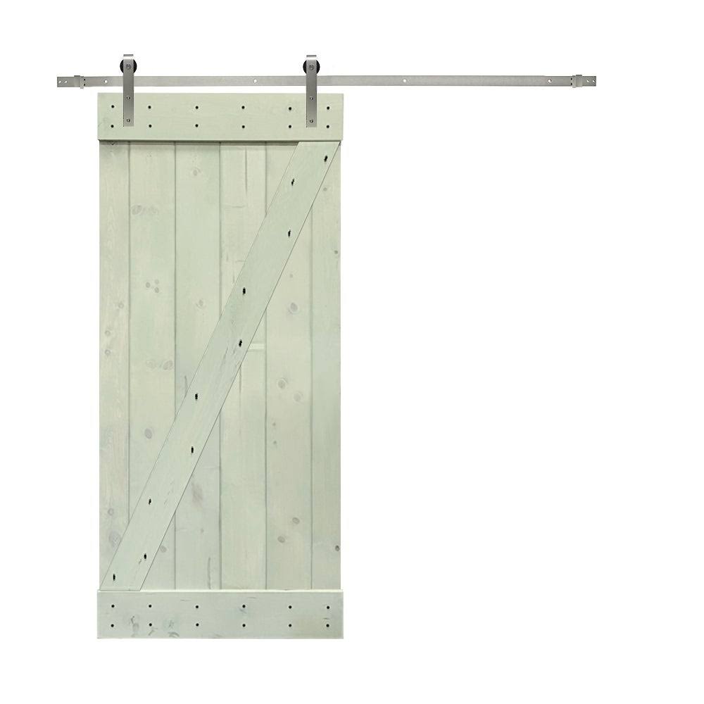 Red Walnut Stained Solid Knotty Pine Wood Interior Sliding Barn Door with Sliding Hardware Kit X8570