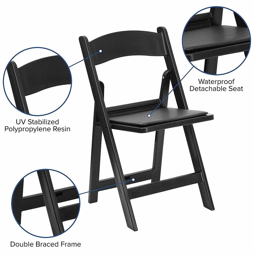 Black Resin Folding Chair with Vinyl Padded Seat S3935