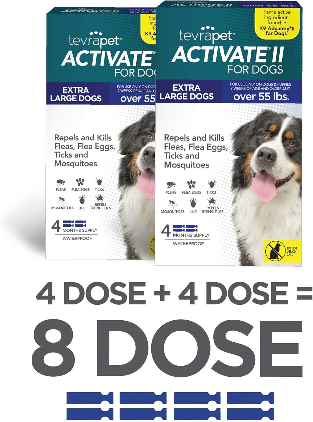 Flea and Tick Prevention for Dogs, Extra Large 55+ Lbs, 8 Monthly Doses, Clear Pack of 2 O749262