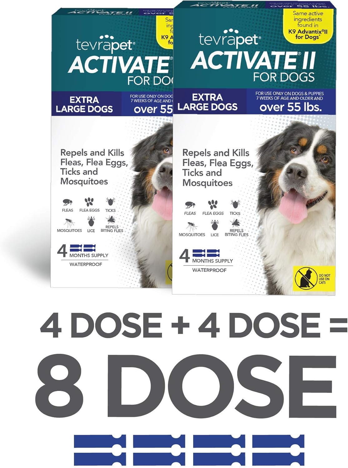 Flea and Tick Prevention for Dogs, Extra Large 55+ Lbs, 8 Monthly Doses, Clear Pack of 2 O749262