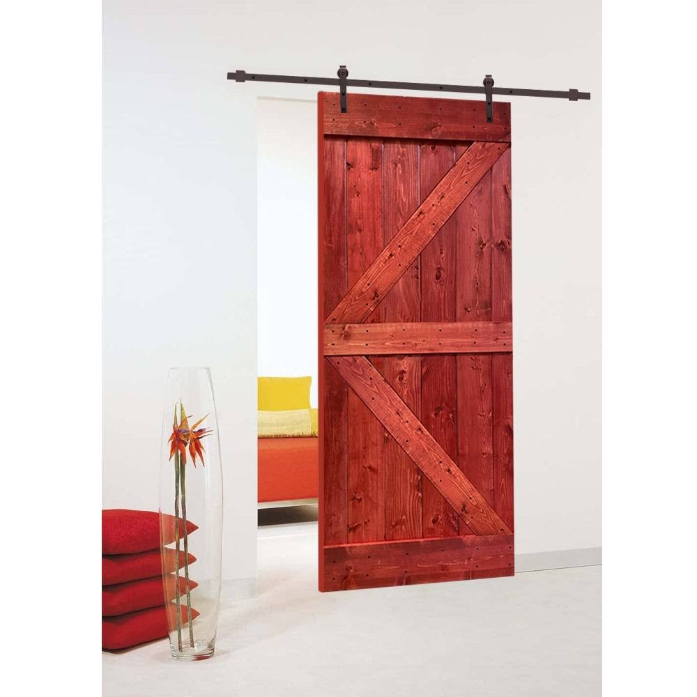 Walnut Stained Wood Interior Sliding Barn Door with Hardware Kit G882548
