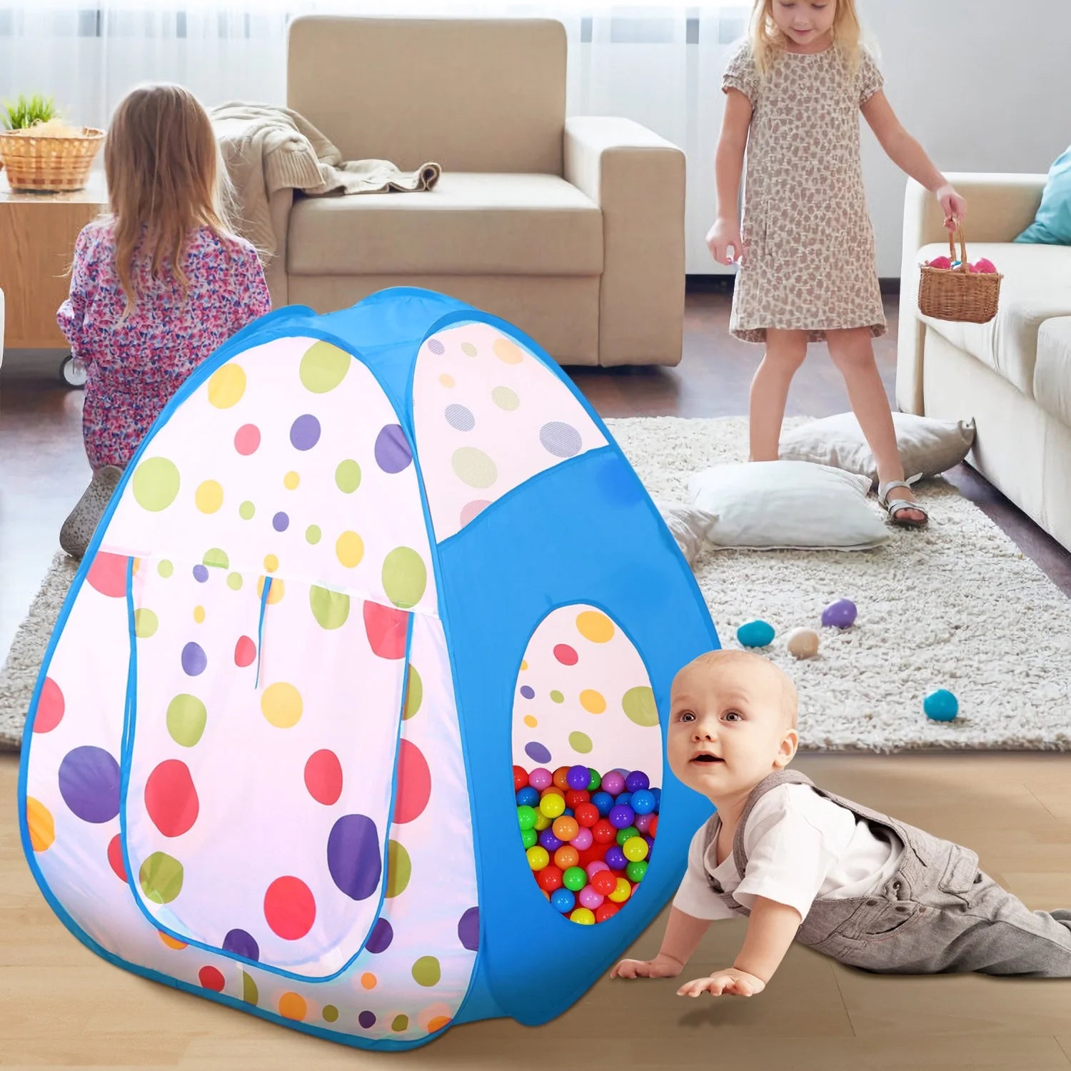 Blue Pop-up Play Tent with Crawl Tunnel Storage Bag J354283
