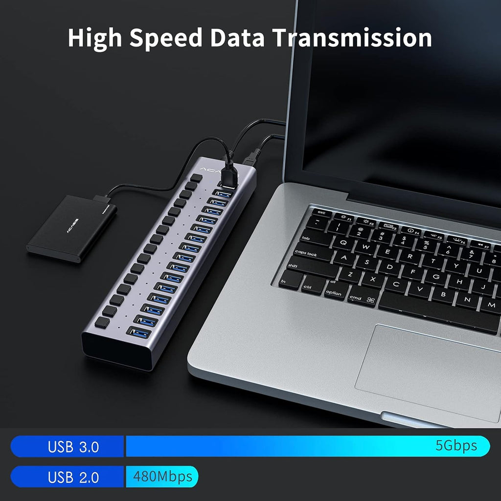 16 Ports USB 3.0 Powered Hub with Individual On/Off Switches and Power Adapter, Pack of 2 X48258