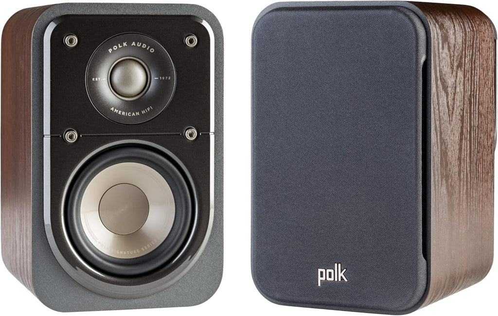 Polk Signature Elite ES10 Surround Loudspeaker - Hi-Res Audio Certified, Dolby Atmos & DTS:X Compatible, 1" Tweeter & 4" Woofer, Power Port Technology for Effortless Bass (Pair, Contemporary Walnut) O53394