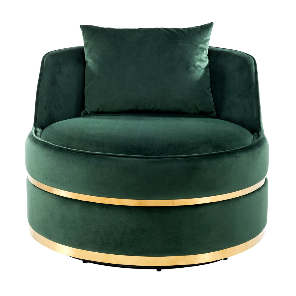 Green Velvet Round Barrel Accent Chair with Seat Cushion R680