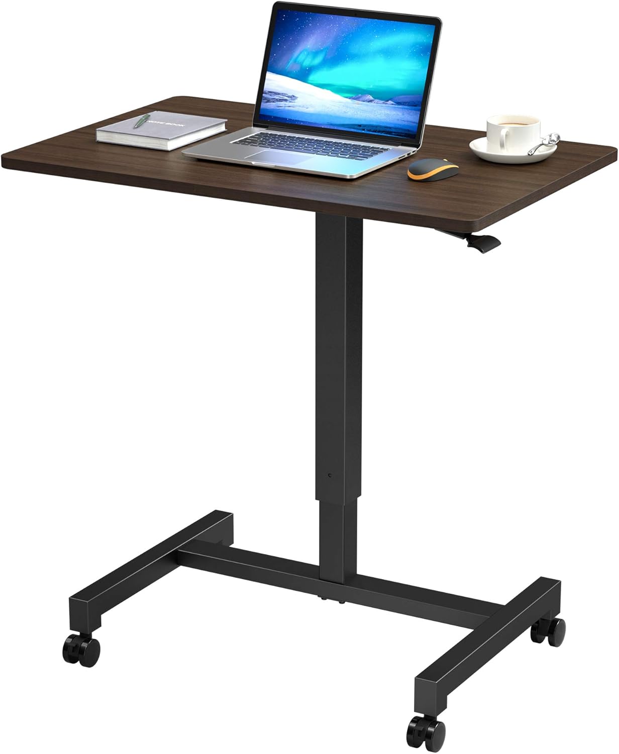 White Pneumatic Adjustable Height Mobile Laptop Standing Desk Cart E661