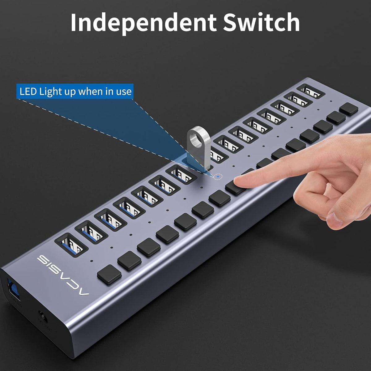 16 Ports USB 3.0 Powered Hub with Individual On/Off Switches and Power Adapter, Pack of 2 X48258