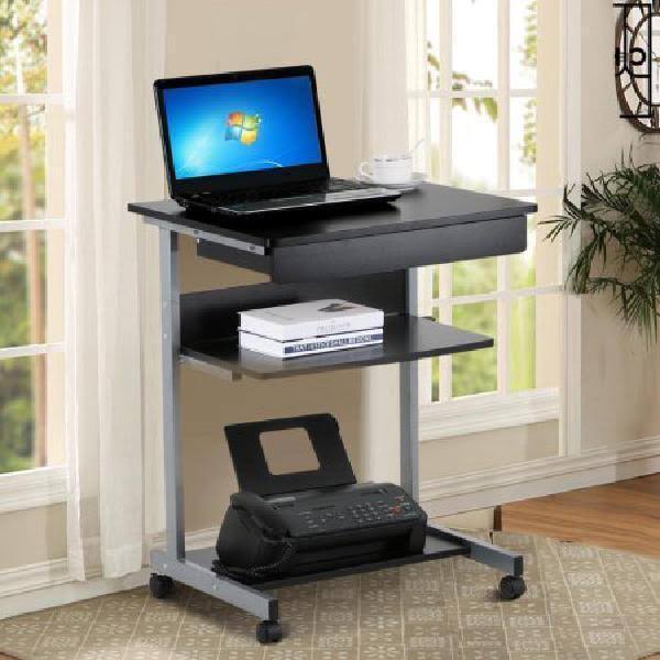 Compact Rolling Laptop Cart Desk with Drawer and Shelf G23572