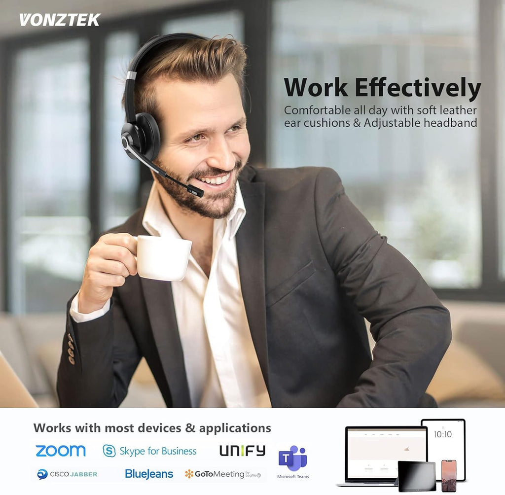 Bluetooth Headset with Microphone, Wireless Headphones with Mic, Noise Canceling, Hands Free Headsets, Pack of 2 H934