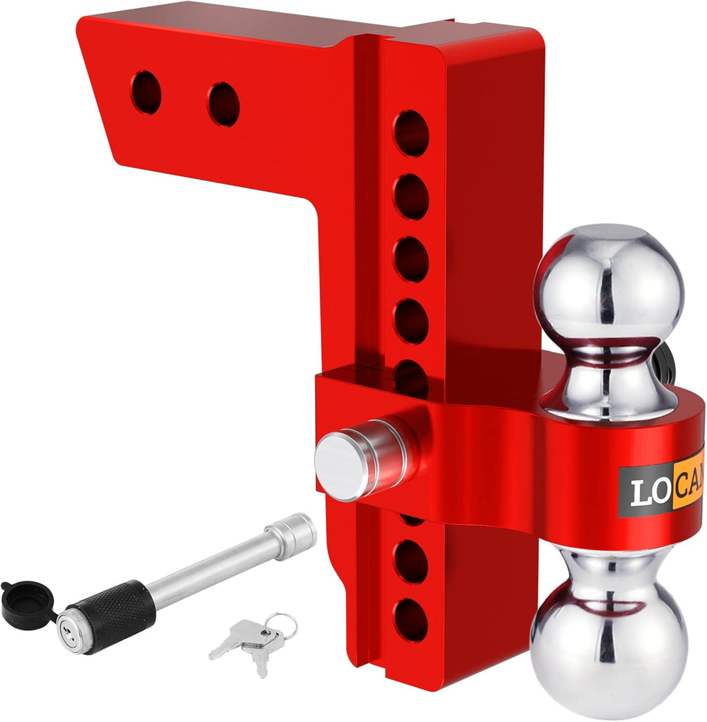 Adjustable Aluminum Trailer Hitch, Fits 2.5-Inch Receiver, 8-Inch Drop/Rise, 18,500 LBS GTW, Red H944050