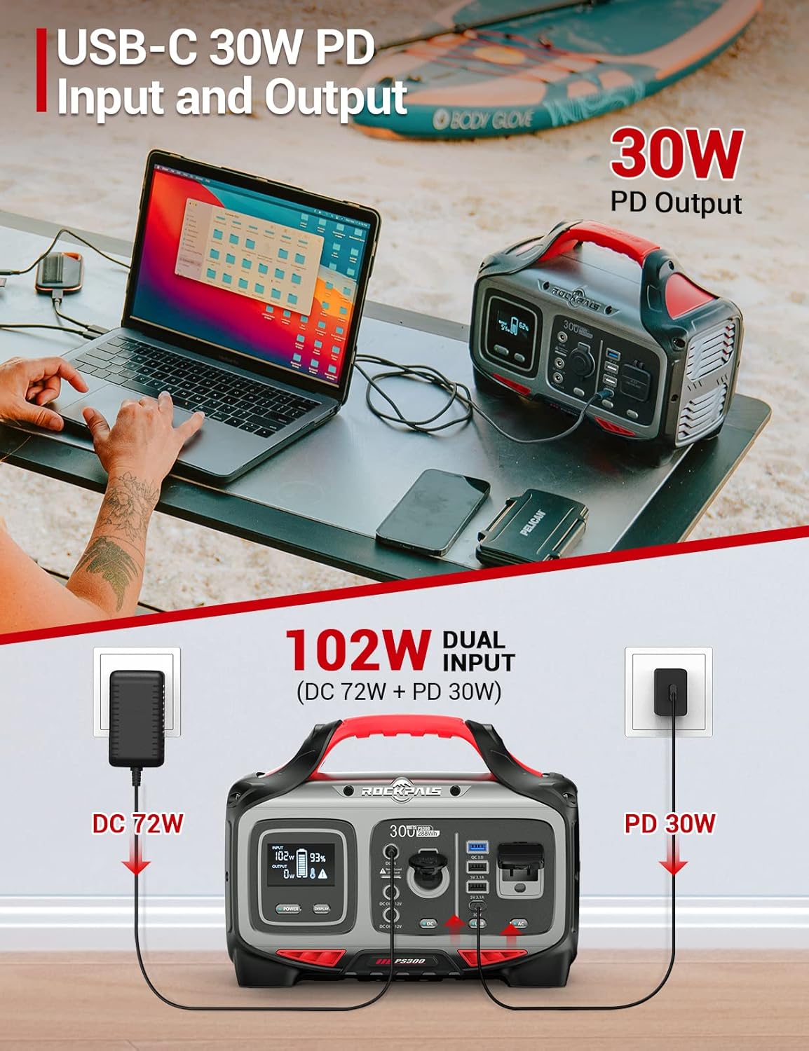 300W Portable Power Station, 280wh (78000mAh) Solar Generator with 110V Pure Sine Wave AC Outlet U860