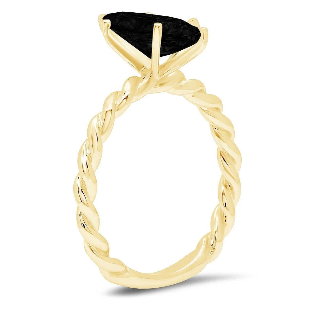 Marquise Cut Black Onyx 18k Yellow Gold Solitaire Ring H63494
