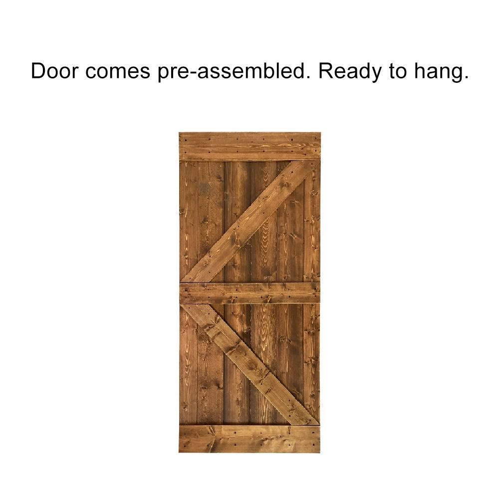 Walnut Stained Wood Interior Sliding Barn Door with Hardware Kit G882548