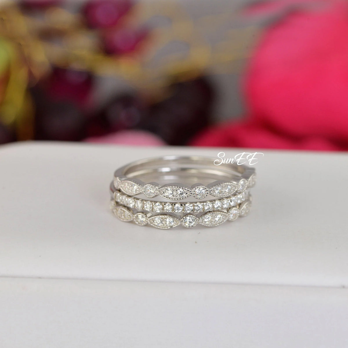 0.7ct Half Eternity Art Deco Wedding Band Stack Promise Ring Diamond Simulated 925 Sterling Silver Anniversary Ring I362782