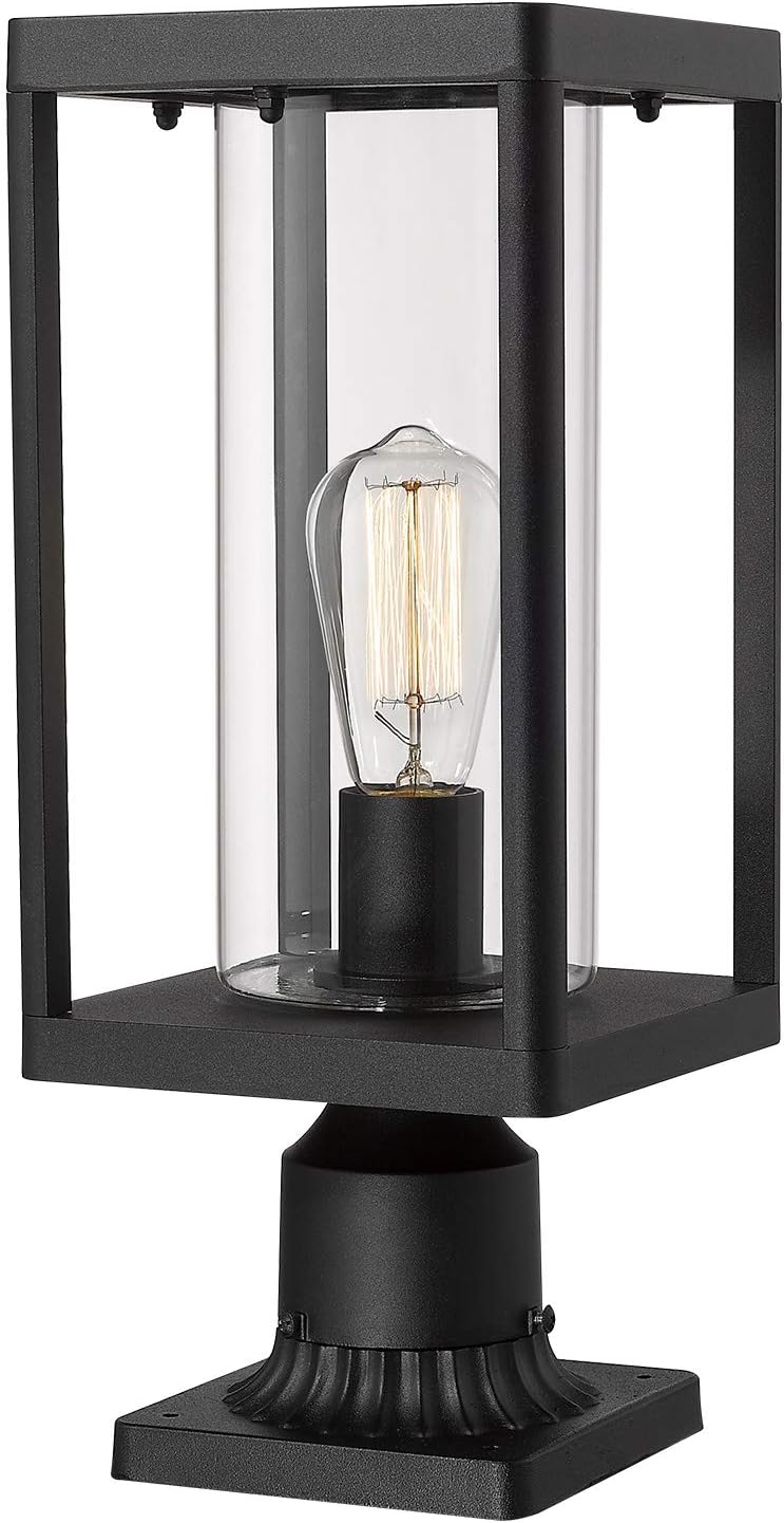 Set of 2 Black Cast Aluminum Outdoor Post Lantern with Clear Glass M386203
