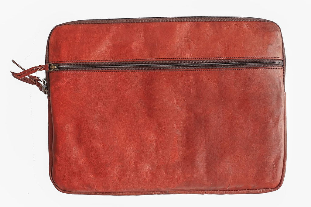 Brown Padded Velvet Leather Laptop Sleeve Bag V435861