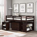 Twin Loft Bed with Cabinet and Storage, Built-in Ladder Playhouse Bed E53757