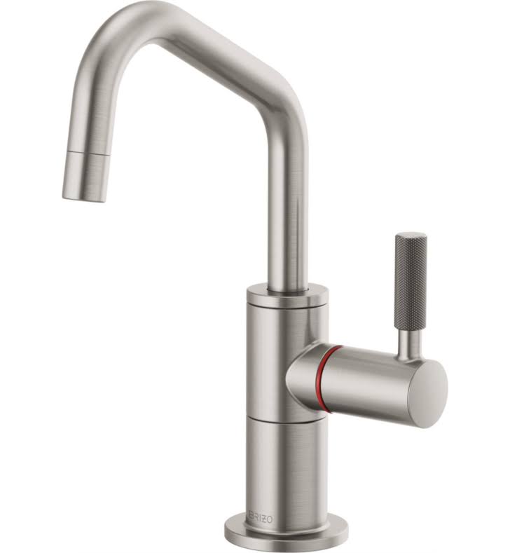 Stainless Instant Hot Faucet with Angled Spout and Knurled Handle Z234