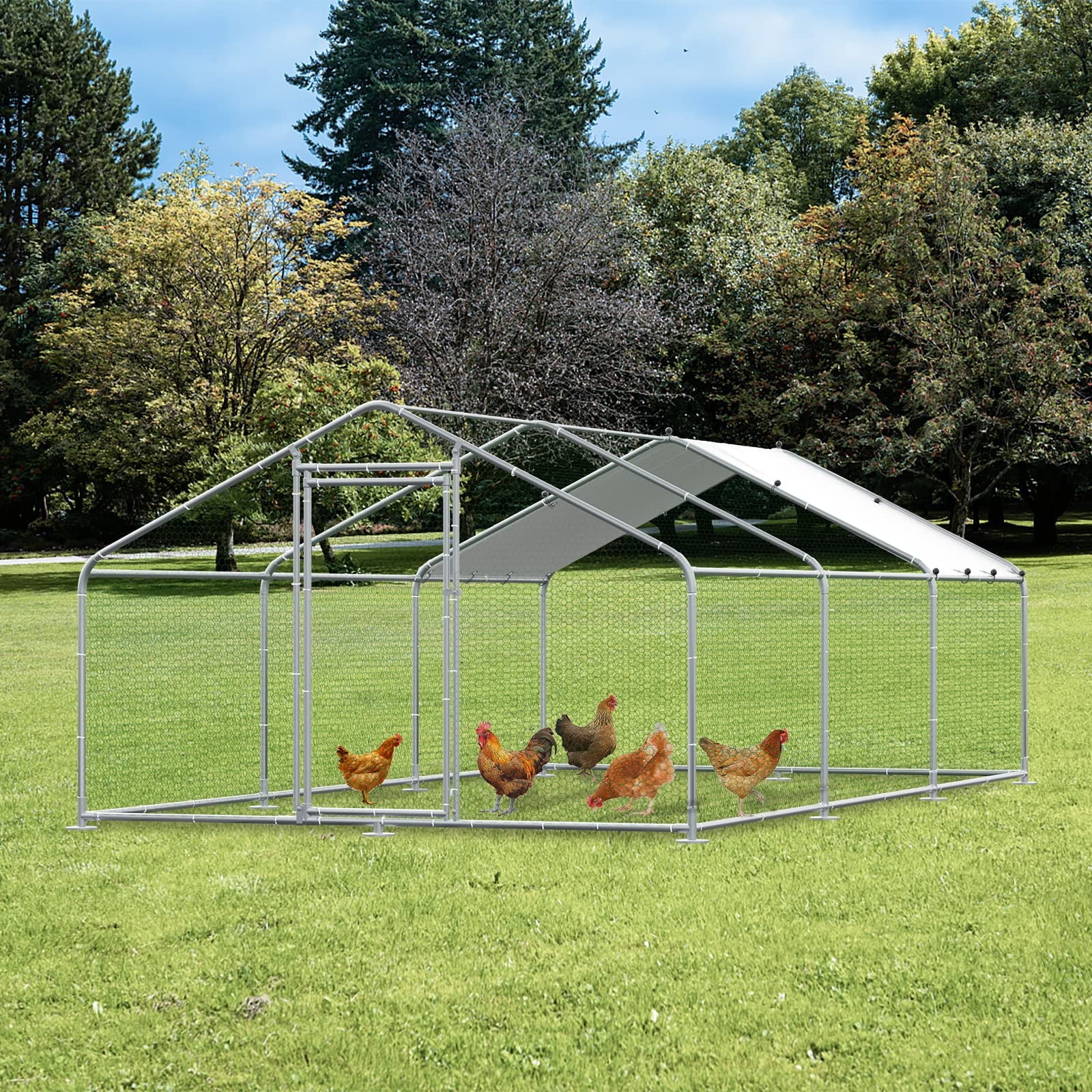 Large Metal Chicken Coop Run with Waterproof Anti-UV Cover B47976