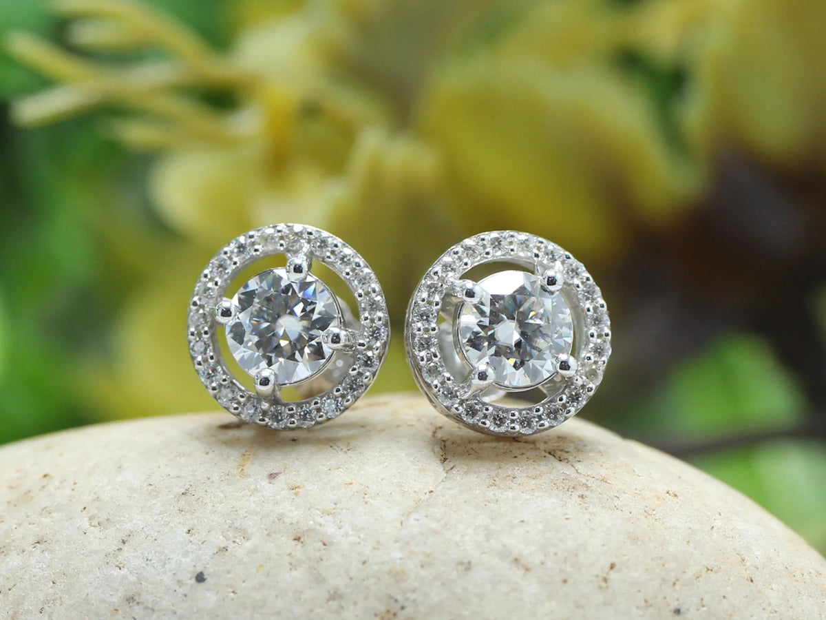 Moissanite Stud Earrings 1.20CT 5MM Lab Created Diamond 18K White Gold Over Sterling Silver D Color VVS1 Clarity Halo Studs Z28257