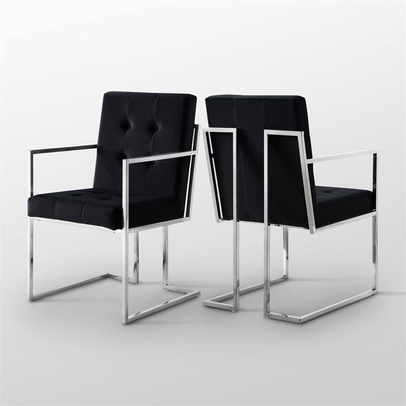 Black Velvet Button Tufted Dining Chair Set of 2 U20723