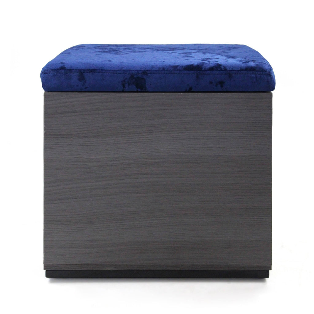 Black Gray Velvet Ottoman with Faux Wood Frame X98378