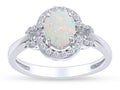 Oval Cut Lab Created Opal And Simulated White Sapphire Halo Solitaire Engagement Ring In 14k White Gold Over Sterling Silver R23273