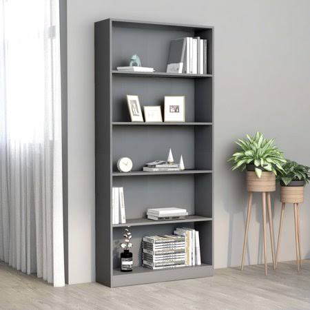Gray 5-Tier Wood Bookcase K1084