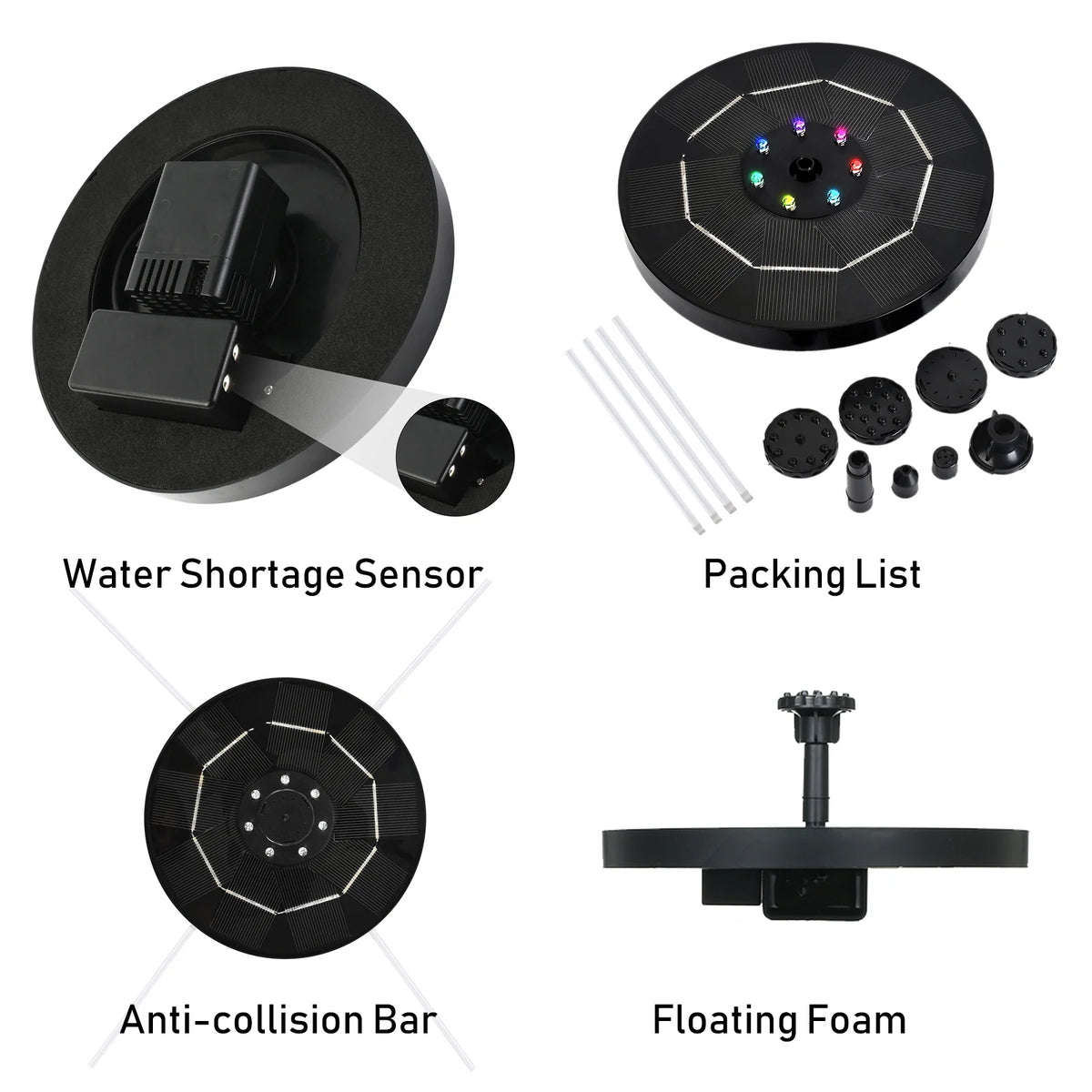 Solar Fountain Pump with 1800mAh Battery 6 Nozzles Y95815