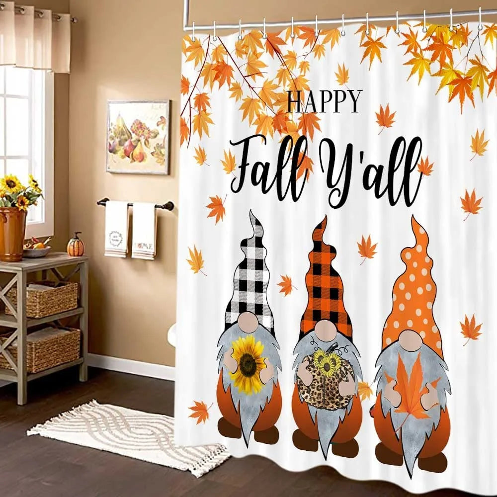 Fall Gnomes Fabric Shower Curtain Set with Hooks 72X72" T440640