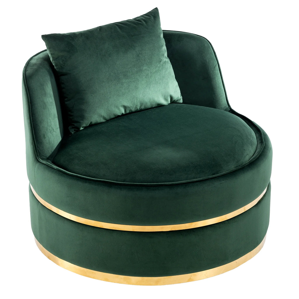 Green Velvet Round Barrel Accent Chair with Seat Cushion R680
