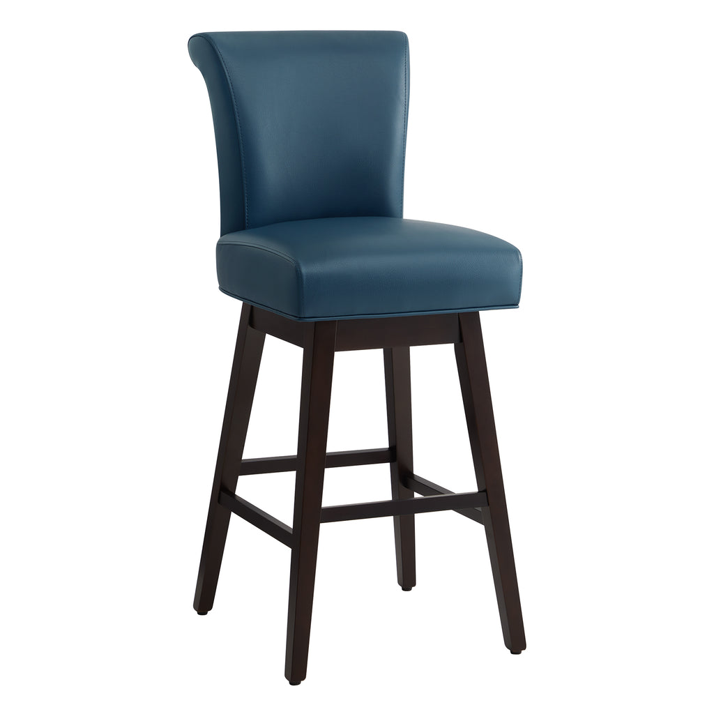 Dark Blue Faux Leather Upholstered Swivel Counter Bar Stools Set of 2 H141735