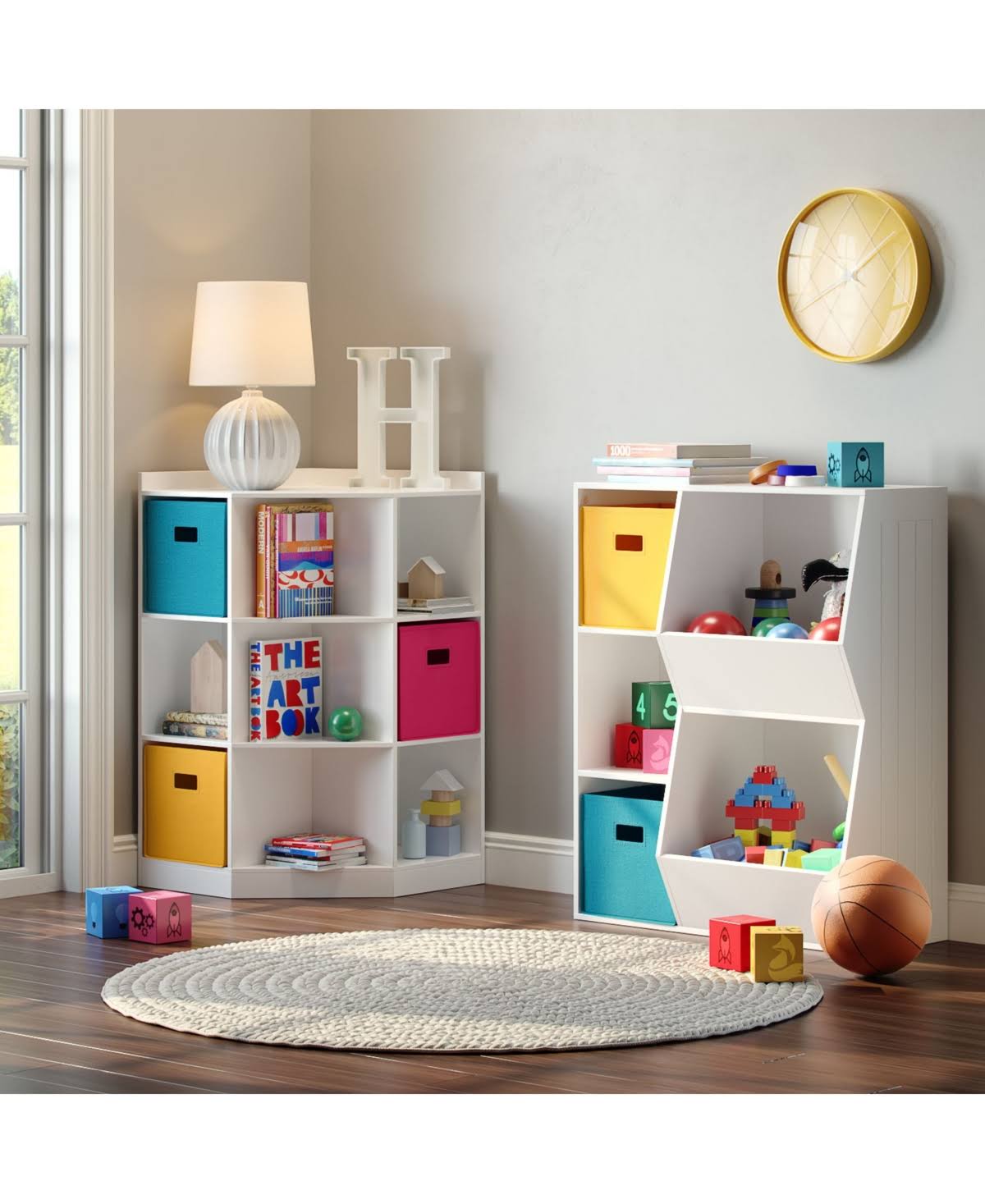White 3-Cubby 2-Veggie Bin Floor Cabinet S810