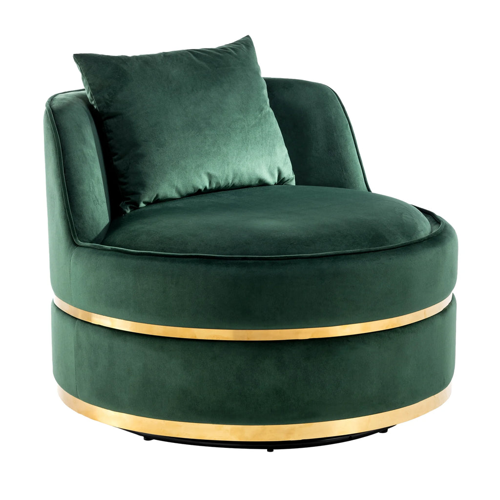Green Velvet Round Barrel Accent Chair with Seat Cushion R680