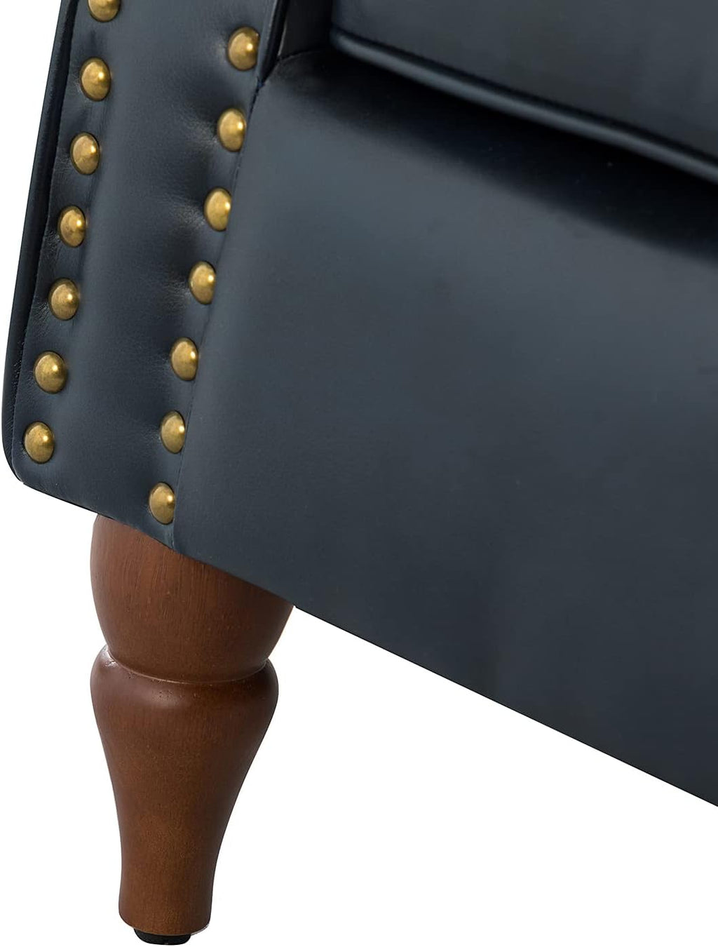 Navy Faux Leather Accent Chair Set Of 2 with Solid Wood Legs A975