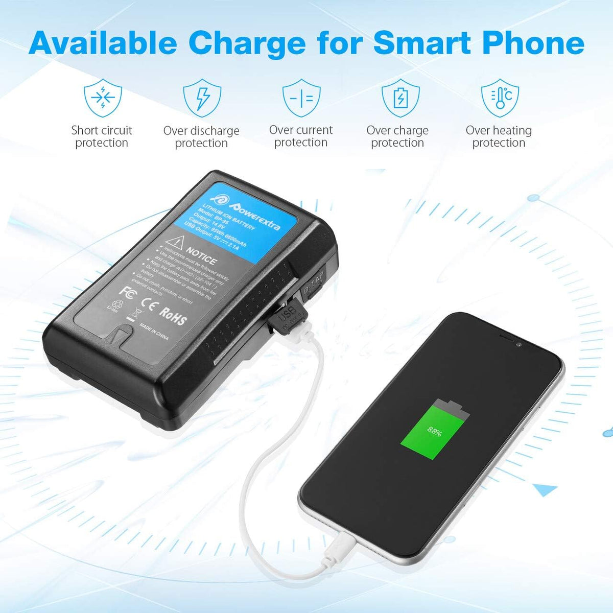 190Wh V Mount V-Lock Battery with D-Tap Output Cable and D-Tap Charger H53614