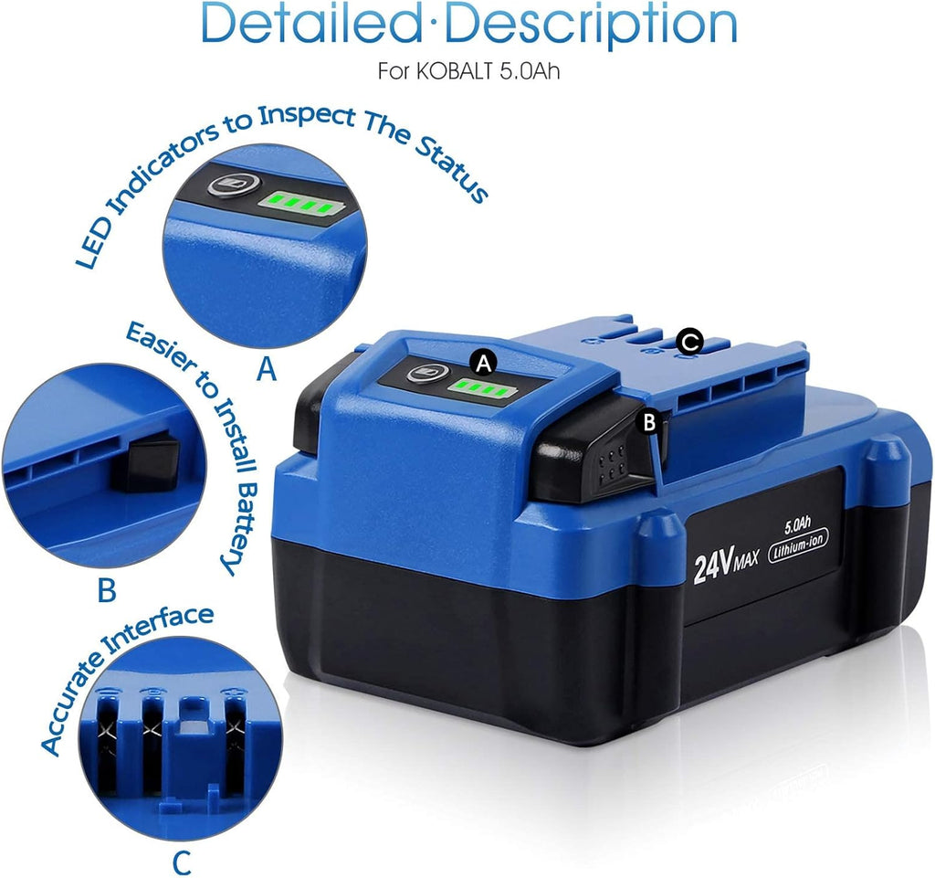 24V 5.0Ah Lithium Ion Cordless Tools Battery Pack of 2 Y420659