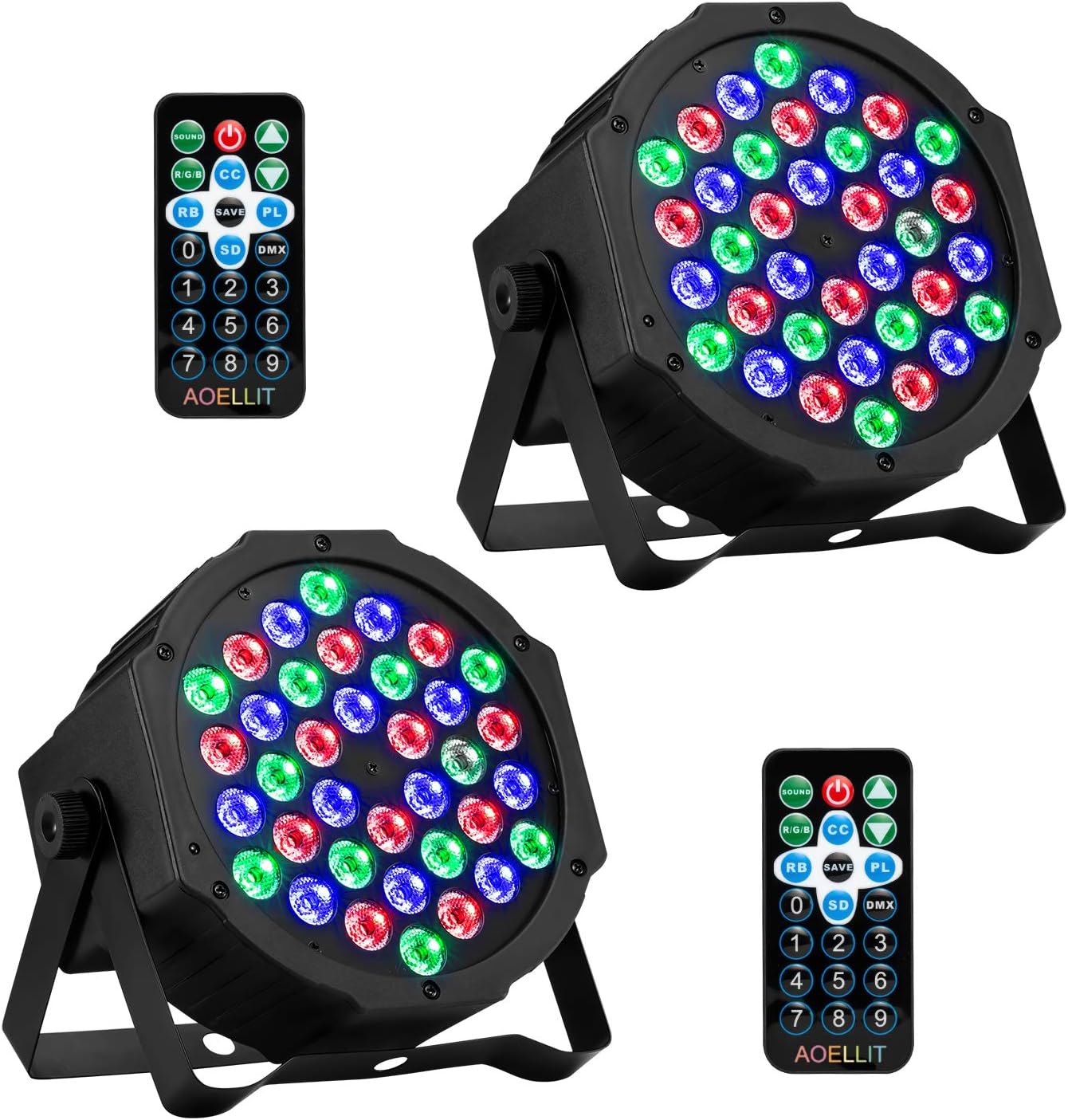 36 LED RGB Stage Lights with Remote 8 Pack Q61663