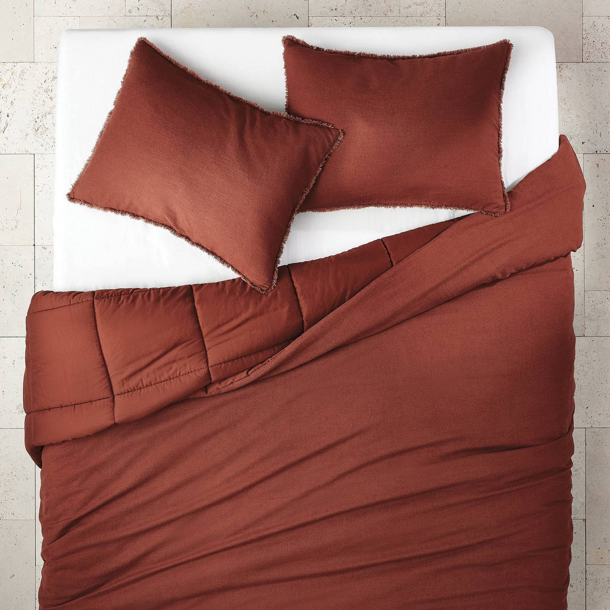 Heavyweight Linen Blend Comforter & Sham Set Dark Clay P881