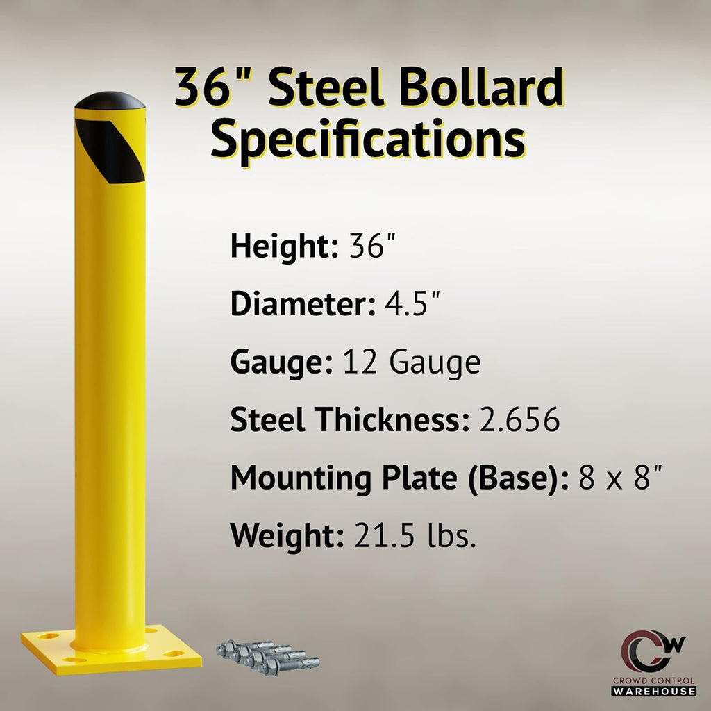 Yellow Powder Coated Steel Bollards, 36in x 4.5in S720025